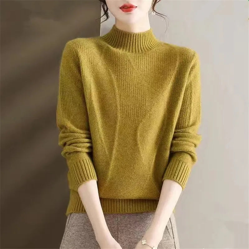 Bottoming Tops Half High Collar Knitting Sweater For Women Casual Autumn Winter Pullovers Thicken Warm Pull Femme свитер