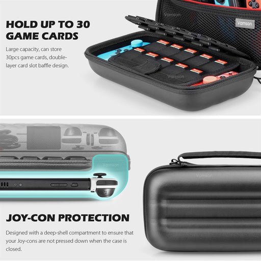 Vamson Waterproof PU Carrying Case for Nintendo Switch Storage Bag for Switch OLED Protective Hard Cover for Switch Portable