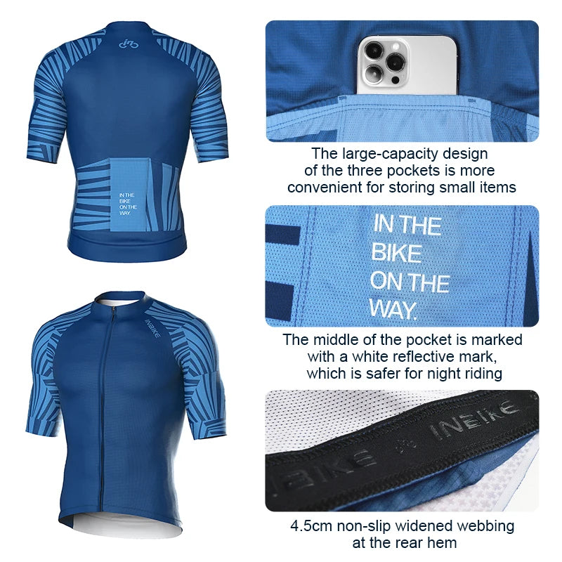 INBIKE Men's Summer Cycling Jersey Short Sleeve Quick-Dry Breathable with Pockets for Road and Mountain Biking MTB Clothing Man