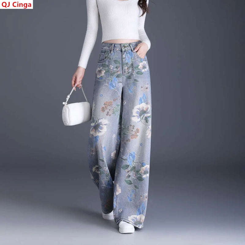 Women's Blue Printed Jeans for Spring and Fall, Blue Denim Shorts for Summer, Asian Sizes S–XXL. 2026-2027