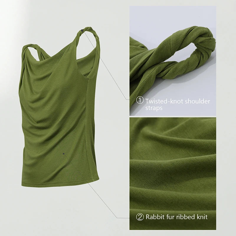 Amii Women's Camisole 2026 Summer New Twist Detail Cowl Neck Knit Tank Top Casual Sleeveless Layering Vest For Women 12622122
