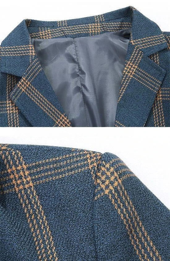 2026 New Men's Plaid Blazer – Classic Blue Checkered Suit Jacket, Slim Fit Business Casual Coat for Office, Wedding, Size M-4XL