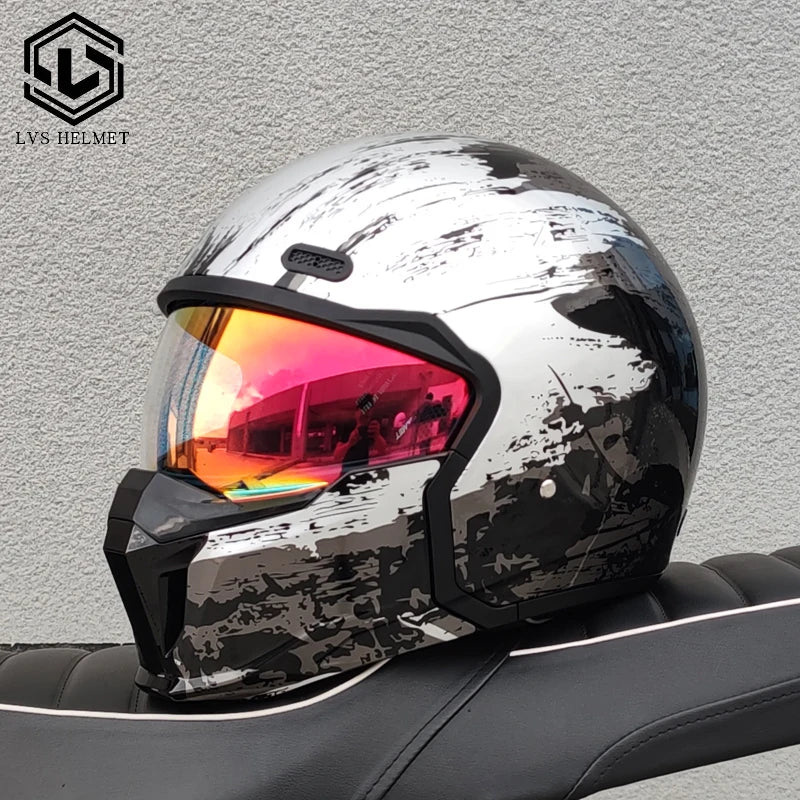 DOT approves adult retro motorcycle helmet modular detachable combination full helmet detachable semi covered pilot helmet