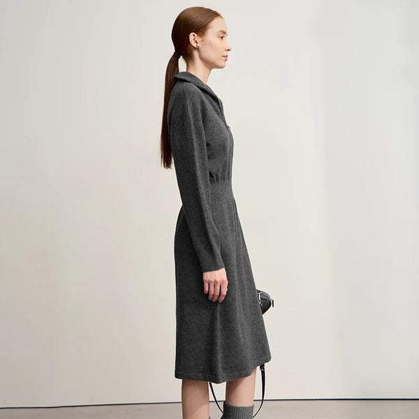 Amii Women Dresses 2026 Winter New Office Lady Turtleneck Zipper Loose Midi Dresses Long Sleeves Knit Straight Skirt 12524062
