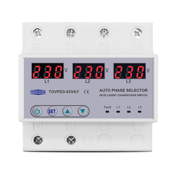 Three Phase 3P+N Din Rail Phase Selector Voltmeter with Adjustable Over and Under Voltage Protection Monitor Relays Protector