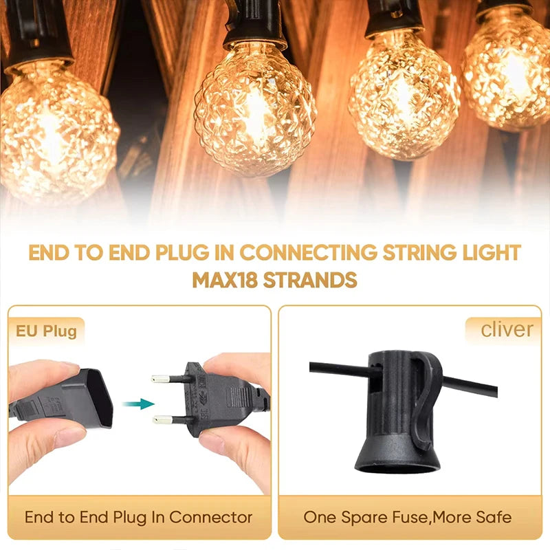 ចង្កៀងព្យួរជញ្ជាំង LED បែប Retro G40 ខ្សែ IP44 ធន់នឹងទឹក ធ្វើពីទឹកកក ពេជ្រ E12 កញ្ចក់ពណ៌លឿង ភ្ជាប់ខាងក្រៅ អំពូលតុបតែងសួនច្បារ