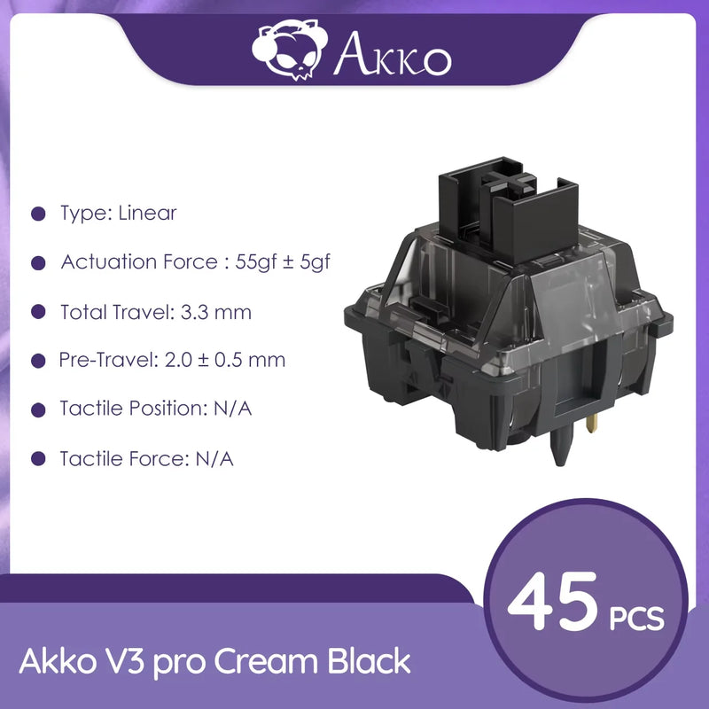 Akko V3 pro Cream Black Switches 5 Pin 55gf Linear Switch with Dustproof Stem Compatible with MX Mechanical Keyboard (45 pcs)