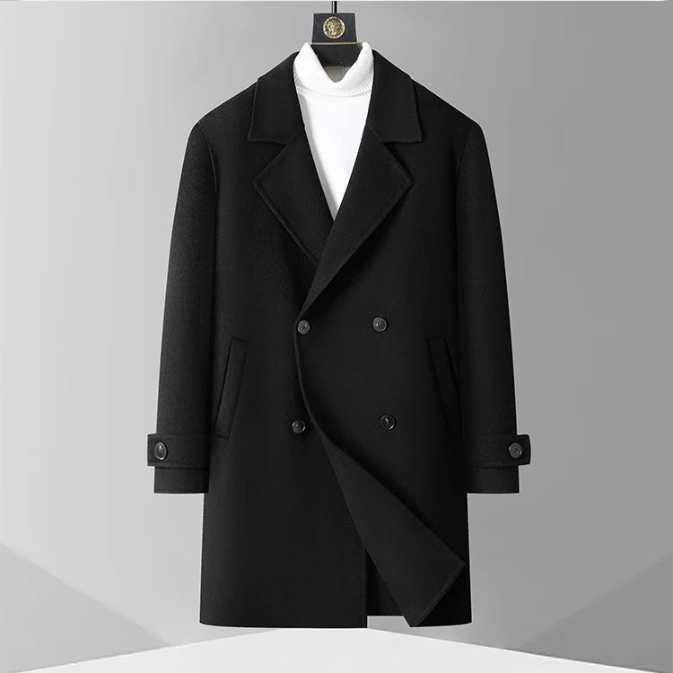 70.2% Virgin Wool Overcoat, Double-Faced Luxury Minimalist, Structured Warmth Design, Business Gentleman