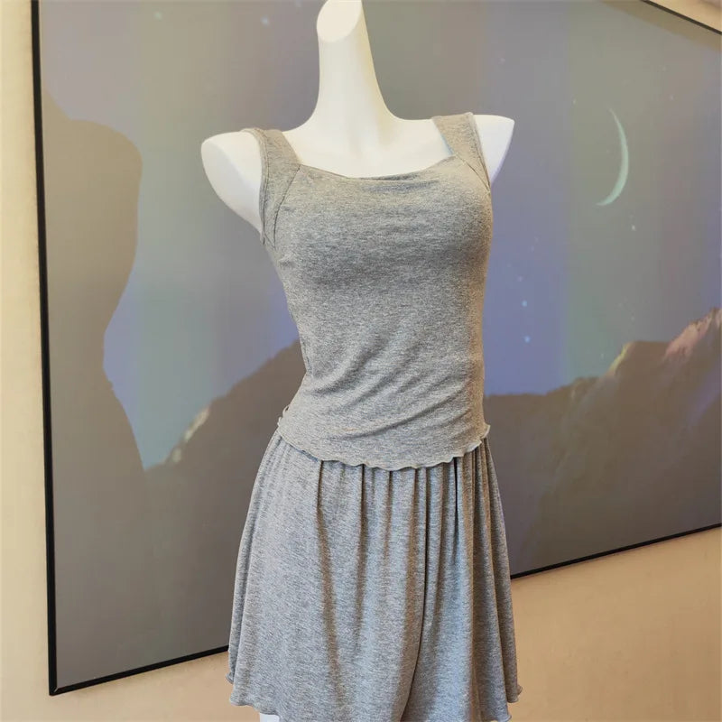 Modal Women Pajama Sets Pijama Sleepwear For Sleeping Lounge Wear Pure Color Sleeveless Nightwear Sets Female Casual Housewear