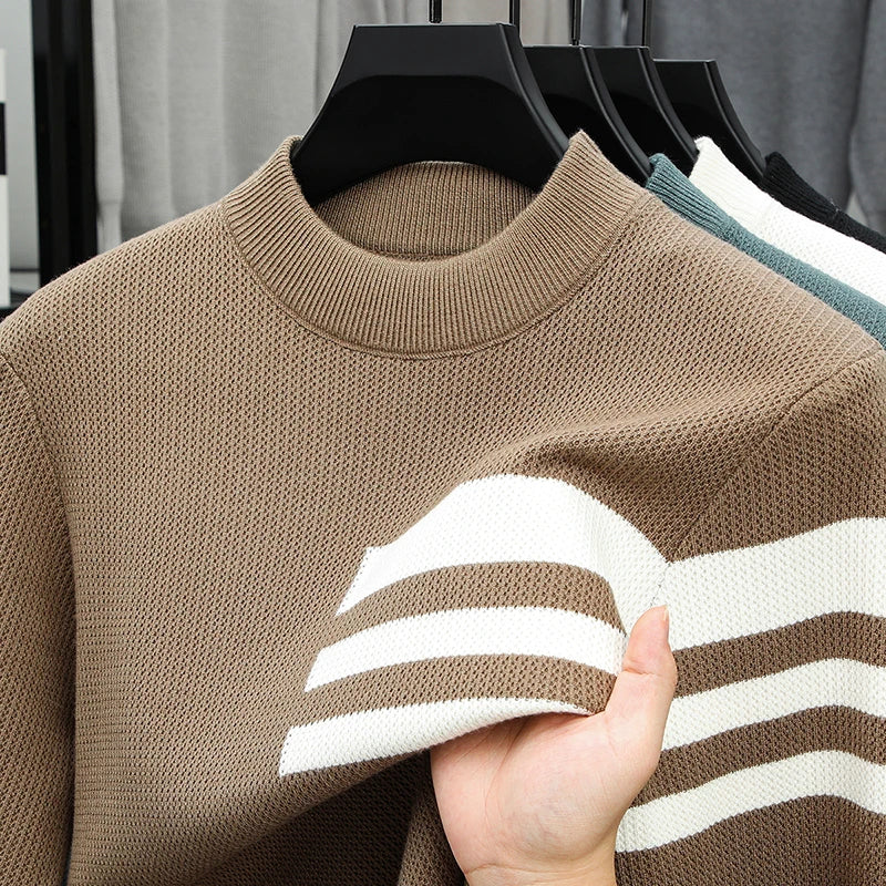 Designer Original Men Long Sleeved Knitted Sweater Stripes Color Blocking Thicken Keep Warm Autumn Winter CasualFashion Pullover