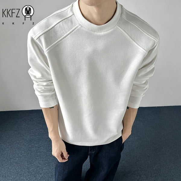 Mens Casual Loose Long Sleeve Sweatshirt Crew Neck Raglan Seam Textured Shoulder Breathable Fabric Daily Wear