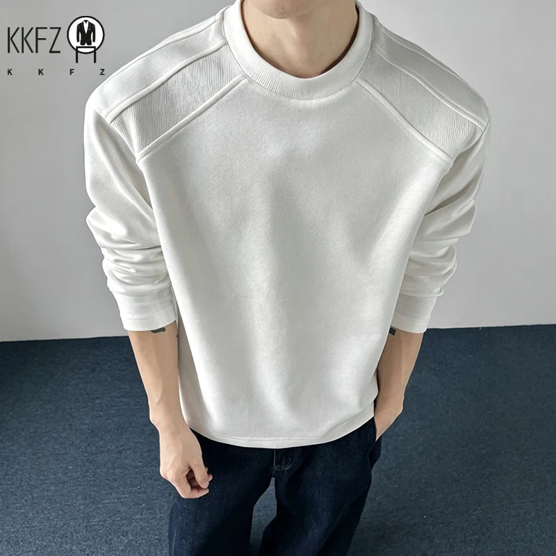 Mens Casual Loose Long Sleeve Sweatshirt Crew Neck Raglan Seam Textured Shoulder Breathable Fabric Daily Wear