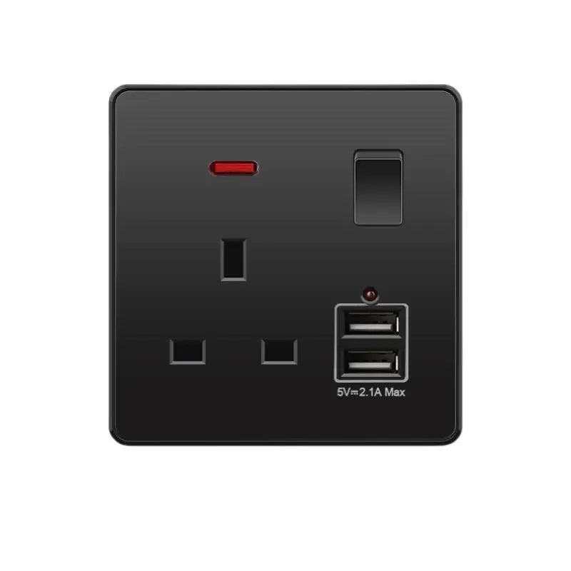 Black Uk 13A Smart Fast Charging Type C18W Charging Socket,1gang2way Wall Light Switch ,Universal Double Five-hole USB C Outlet
