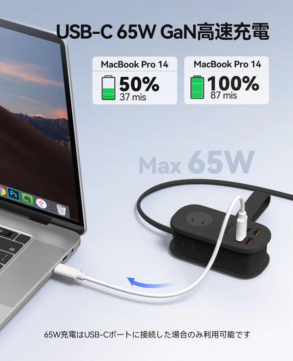 ORICO JP Plug GaN 65W Electrical Power Strip  1 AC Outlets 2 USB Port 2 Type C Socket Extension Cord Fast Charging Travel