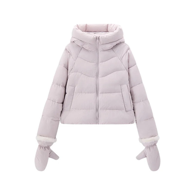 Semir Women Padded Jacket Raglan Sleeve Textured Loose Fit Hooded Glove Detail Minimal Style 2026 New Winter Daily Wear