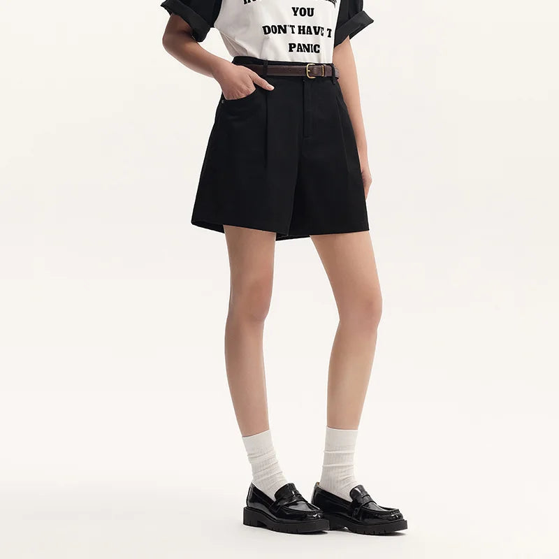 Semir Women's Basic A-Line Shorts Summer Minimalist Fashion Belted Loose Fit Trendy Casual Shorts
