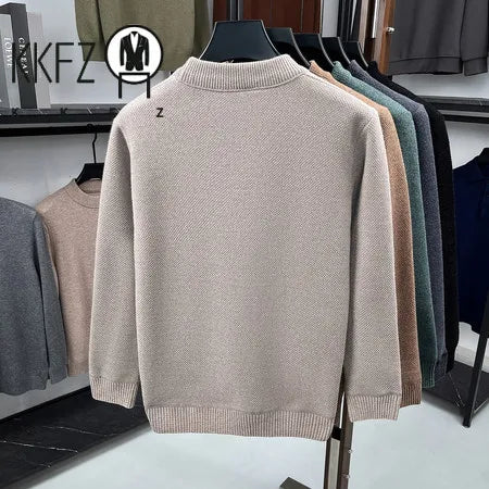 Daily Commute Crew Neck Knitwear Male Long Sleeve Fine Smooth Knit Rib Trim Versatile Autumn Layering Basic Clothing