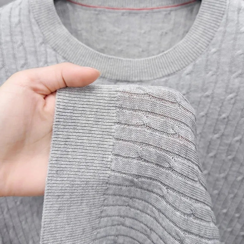 Men's Summer Short Sleeve Knitted Sweater | Linen Blend Crew Neck | Lightweight Breathable Jacquard T-shirt