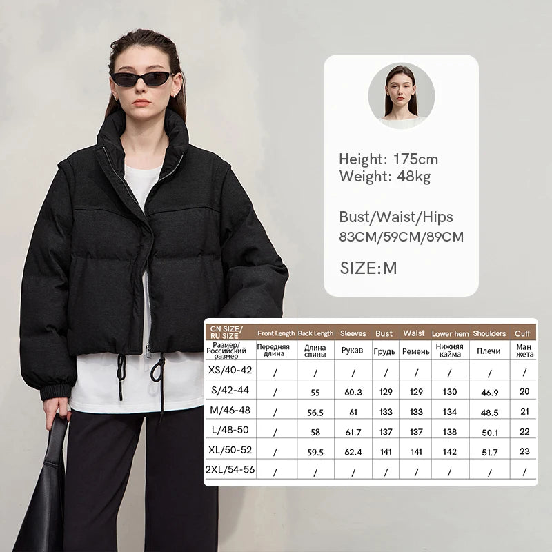 Amii Down Jacket For Woman 2026 Winter New Warm Zipper Removable Sleeves Ladies Clothes Loose Versatile Short Down Coats12544073
