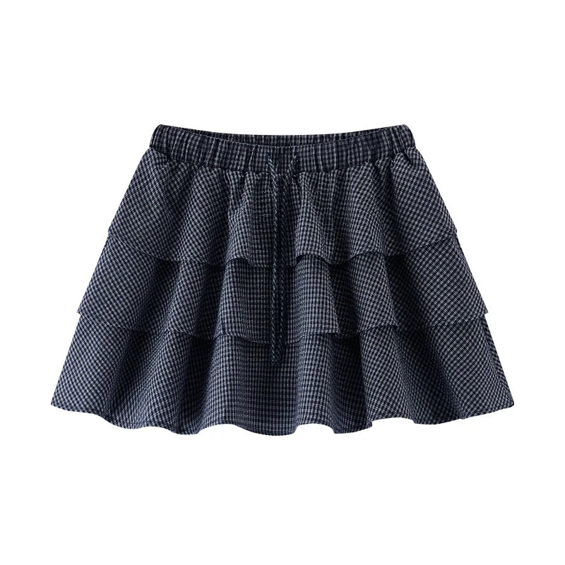 Semir Midi Skirt Women Elastic Waist Temperament 2025 New Summer Lovely Checkered Puffy Cake Skirt Playful for Summer