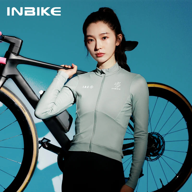 INBIKE Winter Cycling Jersey for Women Thermal Fleece Long Sleeve Mountain Bike Jersey with Pockets Windproof Biking Clothingn