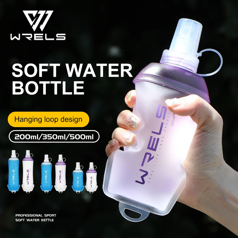 WRELS Foldable Silicone Water Bottle Outdoors Traveling Sport Running Cycling Kettle Healthy Soft Material TPU BPA-Free Kettle