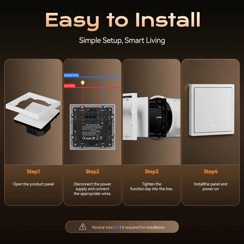 BSEED E Series WIFI Button Light Switch 1/2/3/4Gang 2Way Smart Click Button Switch Plastic Frame Tuya Smart Life Alexa Control