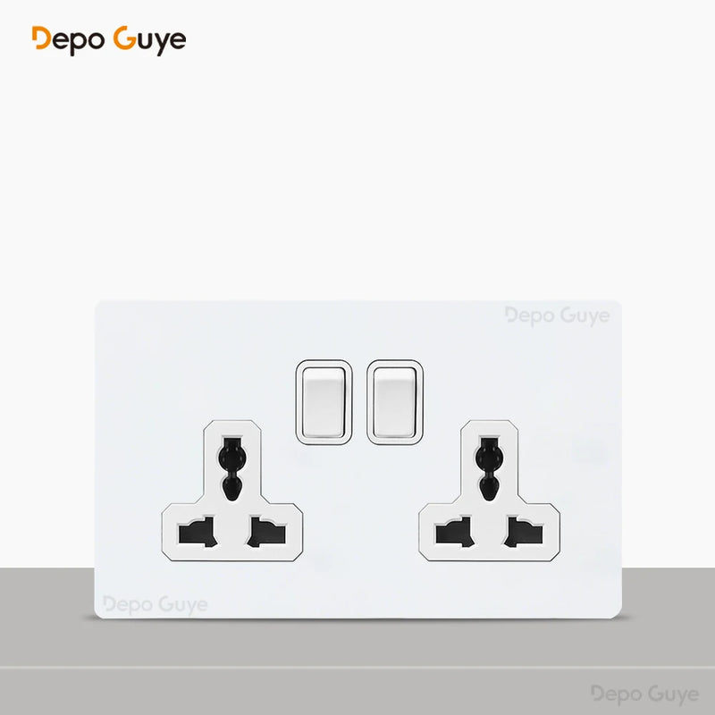 Toggle Switch White Stainless Steel Panel Retro Lever Switch AC110-250V 1 2 3 4Gang 2Way Wall light Switch Dual EU/France Socket