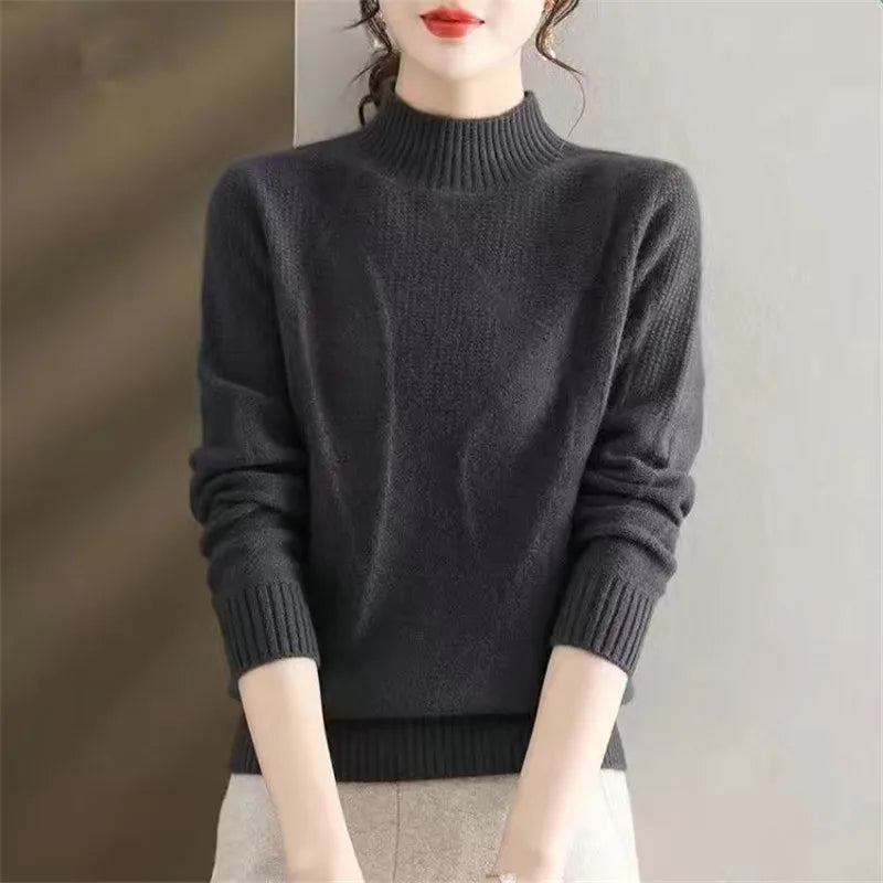 Bottoming Tops Half High Collar Knitting Sweater For Women Casual Autumn Winter Pullovers Thicken Warm Pull Femme свитер