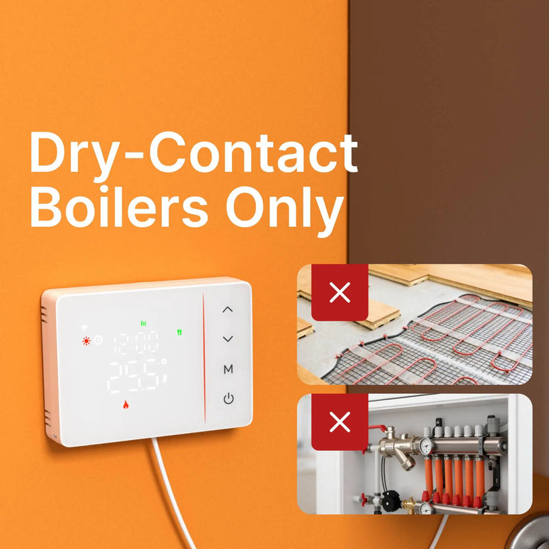 Smart Wireless Tuya Thermostat WiFi Daily Programmable Heating Cooling Temperature Controller for Gas Boiler, Battery Powered