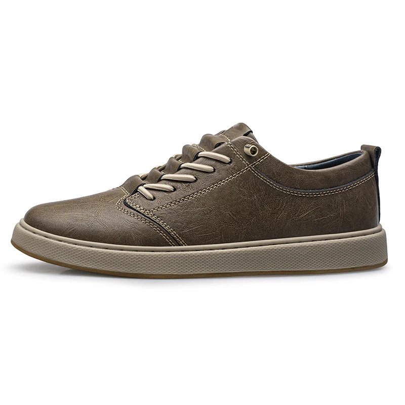 Spring Autumn Mens Fashion Leather Casual Shoes Fashion Skateboarding Shoes Flat Comfortable Big Size 46 47