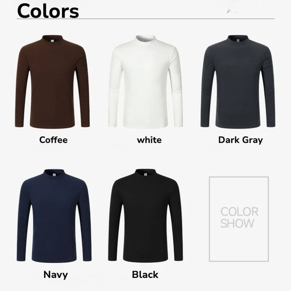 Men's 280g Double-Sided De Rong Thermal Long Sleeve High Collar Base Layer | Soft Stretch Warm T-Shirt for Winter