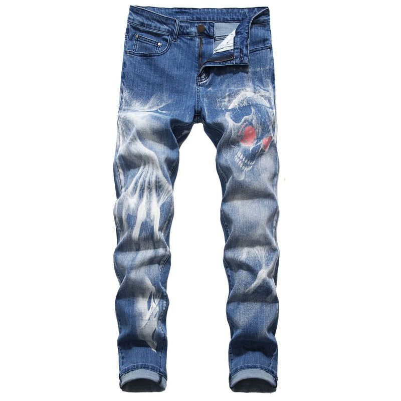 2026 Men's Blue Jeans 3D Digital Print Stretch Denim Pants Blue Black White Trousers Men Fashion Slacks 28-34 36 38 40 42