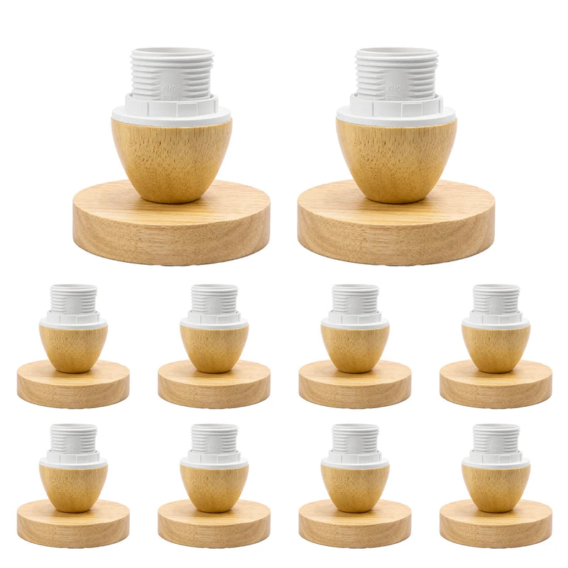 JOYINLED 1/10PCS ជើងទ្រចង្កៀងឈើរឹងបែបបុរាណ រន្ធ E27 ទំហំ 10CM សម្រាប់ចង្កៀងតុ DIY សម្រាប់ដំឡើងពិដាន ជើងទ្រចង្កៀងធ្វើពីឈើ
