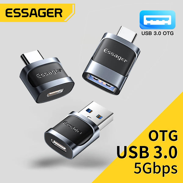 ឧបករណ៍ភ្ជាប់ Essager OTG ប្រភេទ C ទៅ USB មីក្រូ USB ទៅប្រភេទ C OTG USB ទៅប្រភេទ C សម្រាប់ Macbook Xiaomi HUAWEI Samsung OTG Connector