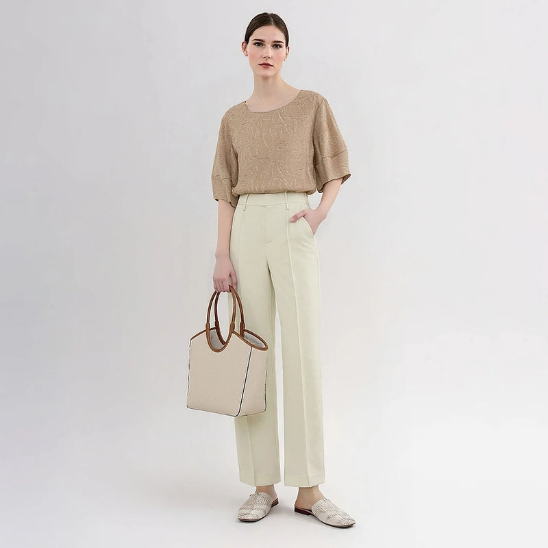 Amii Women's Blouse 2026 Summer New Round Neck Linen Blend Lantern Sleeve Top French Style Loose Casual Shirt For Women 12612036