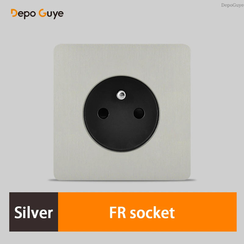 Retro EU French Standard Metal Double USB Wall Power Socket,Brushed Stainless Steel Antique Outlet with Type-c Usb Charing Port
