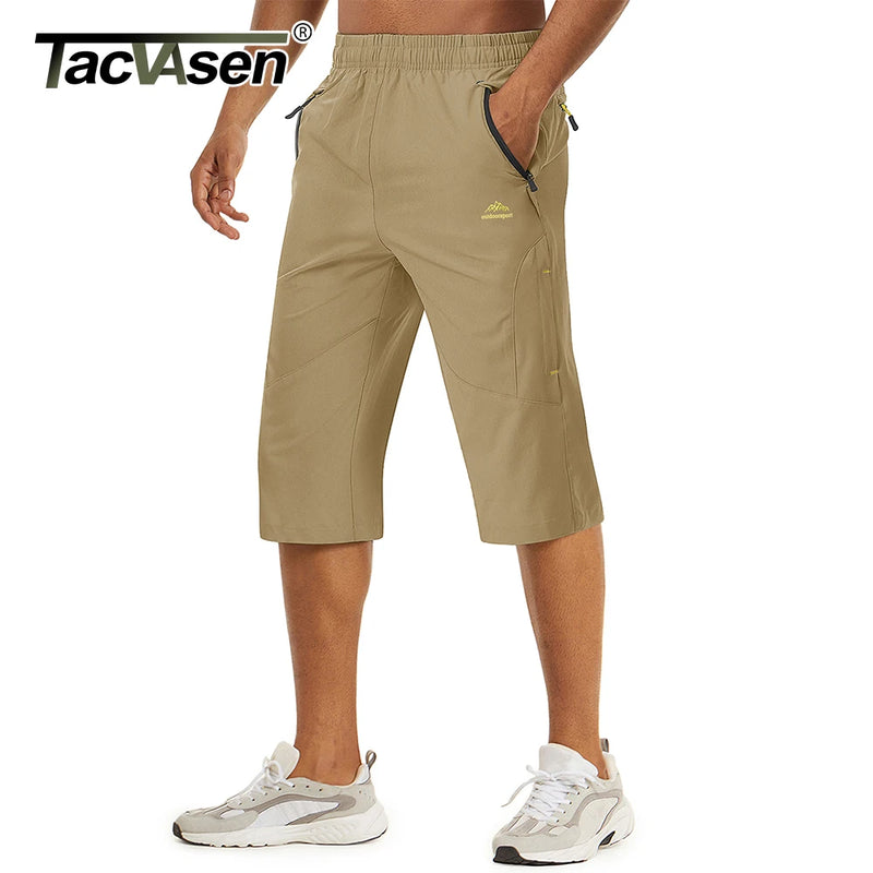 TACVASEN Summer 3/4 Length Quick Dry Mens Capri Shorts Hiking Camping Mountain Work Shorts Zipper Pocket Outdoor Fishing Shorts