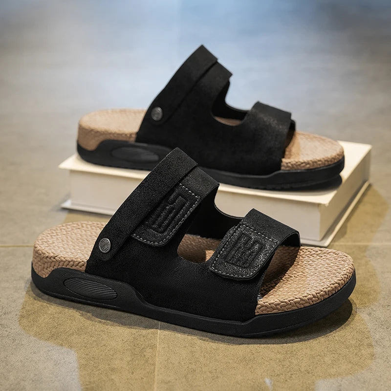 Men's Slides Cork Sandals Summer New Non-Slip Outdoor Comfort Fashion Soft-Sole Non-Slip Lightweight Casual Walking Beach Shoes