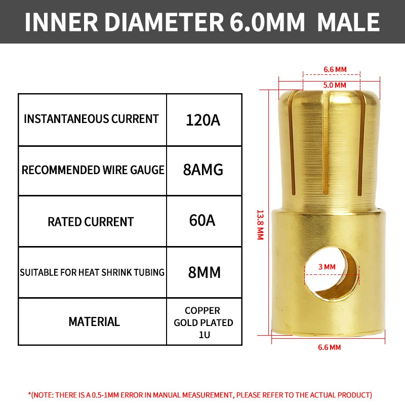 2/3/3.5/4/5/5.5/6/6.5/8mm Aircraft model pure copper Banana Plug Gold Plated Copper Brushless Motor Bullet Connector 40pcs