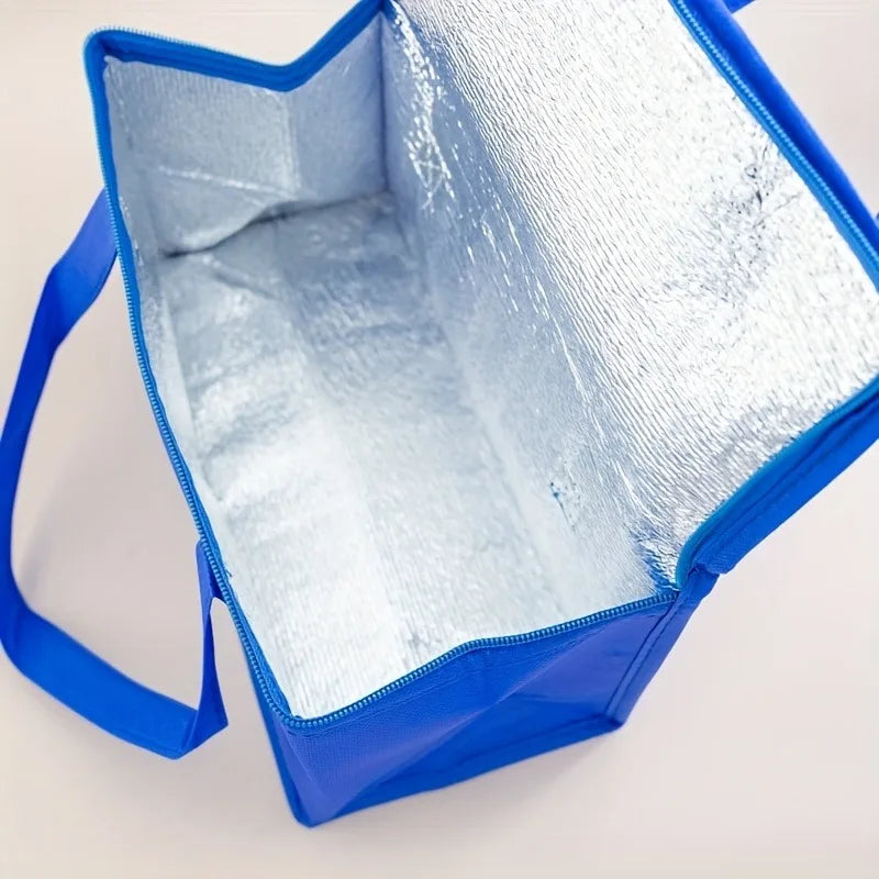 1pc Portable Foldable Reusable Thermal Bag,Aluminum Foil Lining Insulated Bag,Outdoor Camping Refrigerated Pouch for Drinks,Food