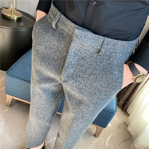 2026 Men's Winter Woolen Office Suit Pants, Slim British Style Wool Business Formal Dress Trousers, Asian Size 29-36, 2025 New