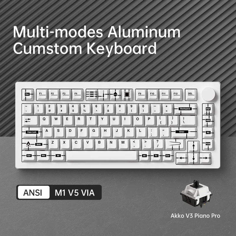 Akko MonsGeek M1 V5 Tri-mode Mechanical Keyboard VIA 75% ANSI/ISO 3/5 Pins Customized Hot-swappable RGB Rapid Disassemble Gasket