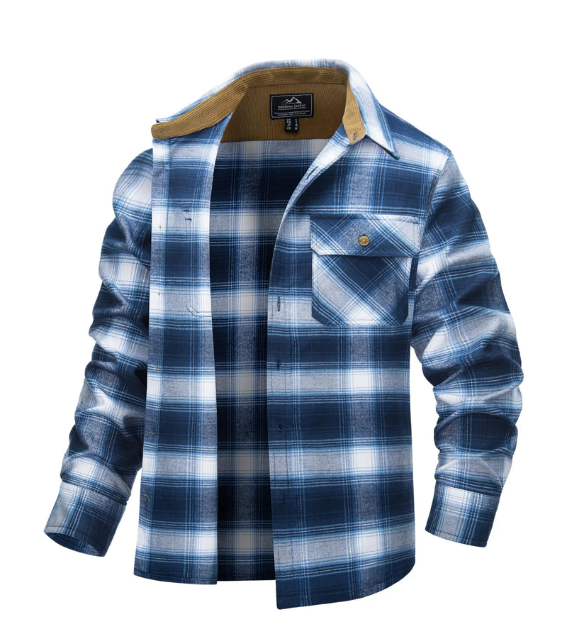 TACVASEN Casual Cotton Plaid Flannel Shirts Mens Button Up Long Sleeve Shirts 2 Chest Pocket Shirt Jacket Lightweight Coat Male