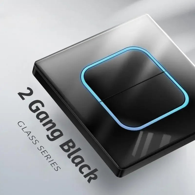 Black Tempered Glass Button Reset Wall Light Switch with LED Aperture,Uk 13A Usb C Fast Charging Wall 220V Electrical Socket