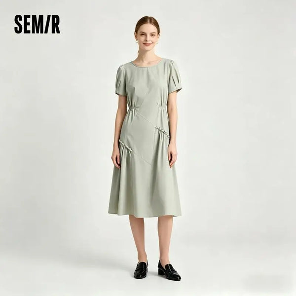 រ៉ូបស្ត្រី Semir ដៃអាវរាងមិនទៀងទាត់ រំយោល ចង្កេះតុបតែង មីឌីទាន់សម័យ 2026 ម៉ូដឆើតឆាយ ស្លៀកប្រចាំថ្ងៃធម្មតា