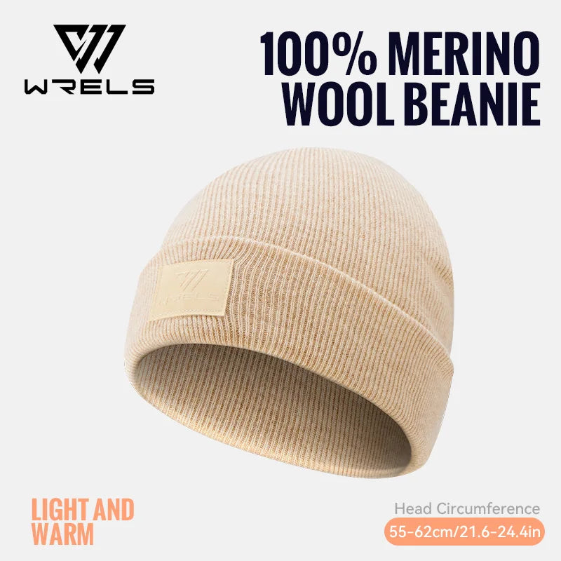 WRELS Unisex 100% Merino Wool Beanie Winter Warm Thermal Lightweight Breathable For Outdoor Daily Wear Soft Sports Fleece Hat