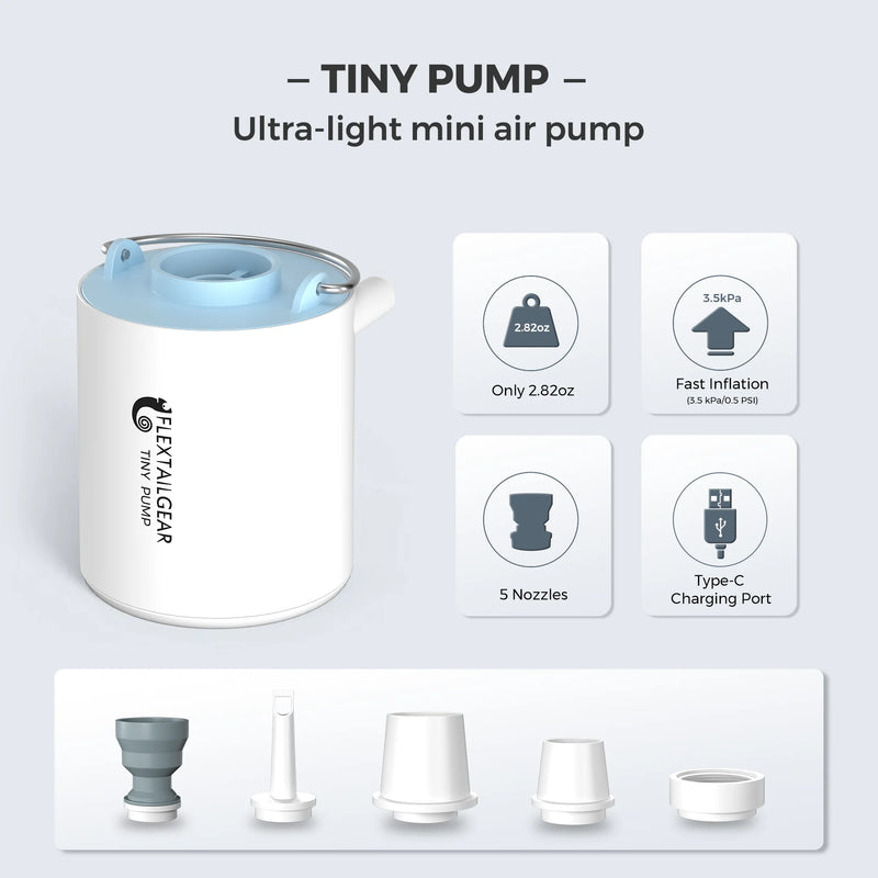 FLEXTAIL TINY PUMP - Electric Air Pump Portable Mini Camping Pump Rechargeable for Air Bed Mattress Pool Floats Vacuum Bags