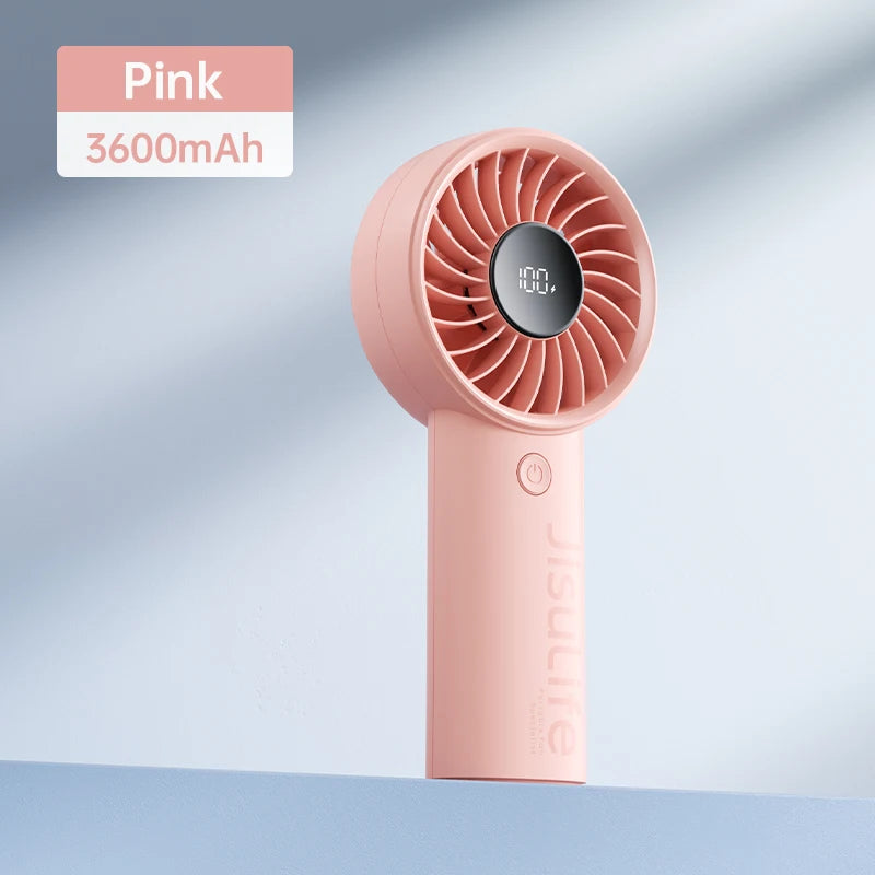 JISULIFE Handheld Fan,5 Levels of Strong Wind,Safety Lock,5000mAh Battery,LED Display,USB Rechargeable,Summer Personal Fan