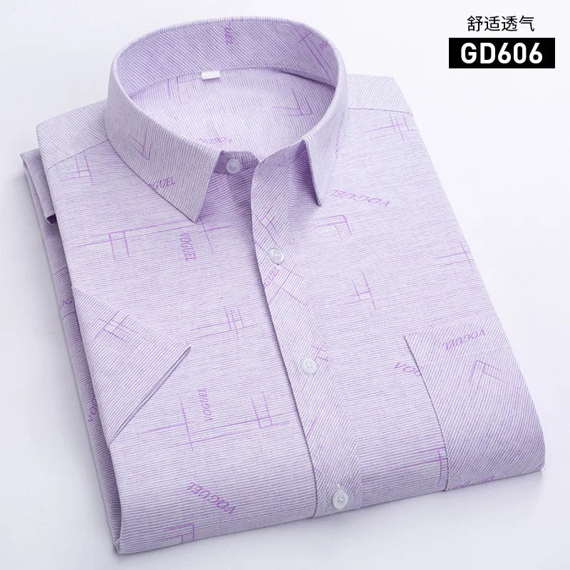 Men's Light Green Short-sleeve Printed Shirt; New Summer Style Purple Single-breasted Lapel Shirt; Asian Sizes,White, Blue, Red.
